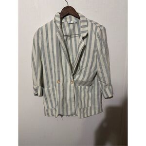 Stringbean Women's Size 5/6 Light Grey White Striped Blazer Jacket Coat